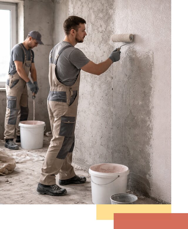 Нанесение бетоноконтакта на стены в находке для последующей отделки