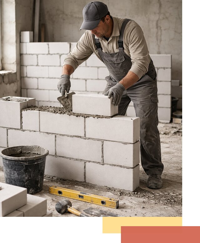 Кладка перегородок из силикатного блока в находке