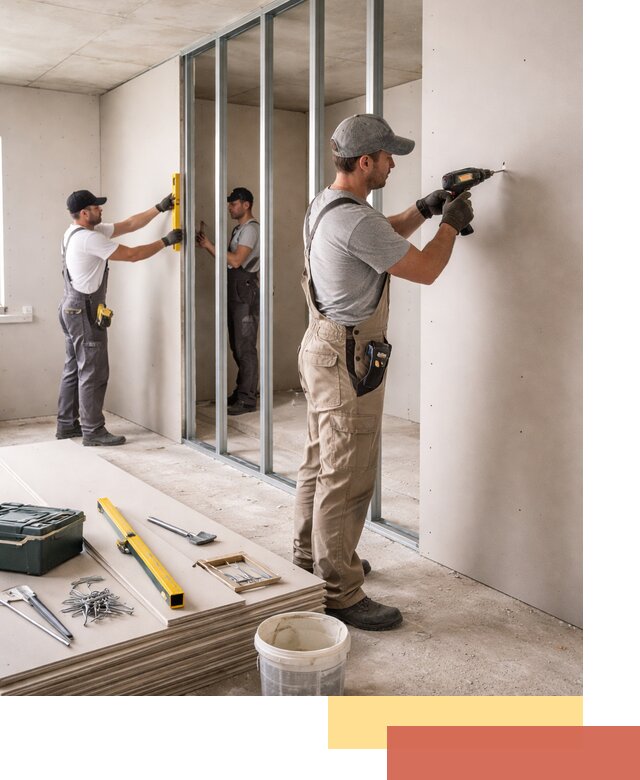 Однослойная перегородка из гипсокартона в находке под ключ, монтаж и отделка