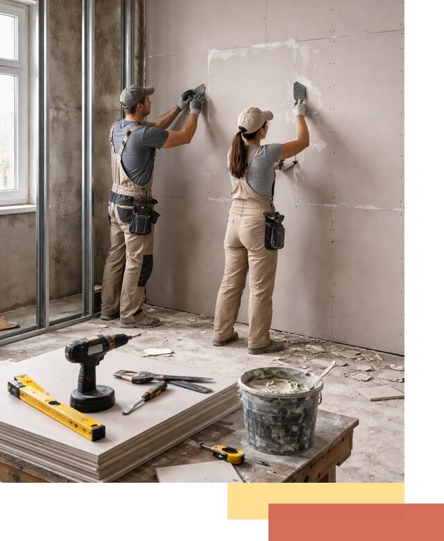 Монтаж двухслойной перегородки из гипсокартона в находке