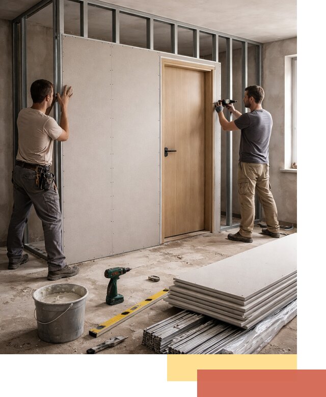 Перегородка из гипсокартона с дверью под ключ в находке