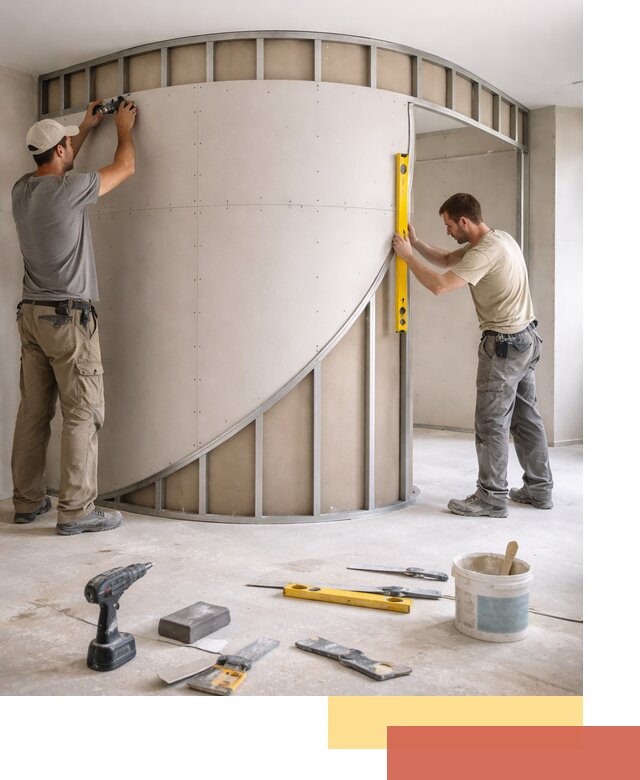 Радиусная перегородка из гипсокартона в находке под ключ