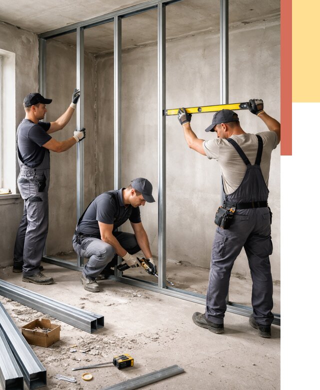 Монтаж каркаса перегородки из профиля в находке от 774 руб. | ОТДЕЛОЧНИК-Нхд