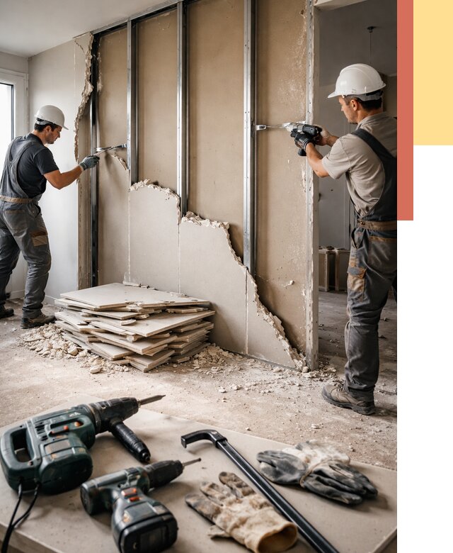 Демонтаж перегородки из гипсокартона в находке от 1238 руб. быстро и недорого | ОТДЕЛОЧНИК-Нхд