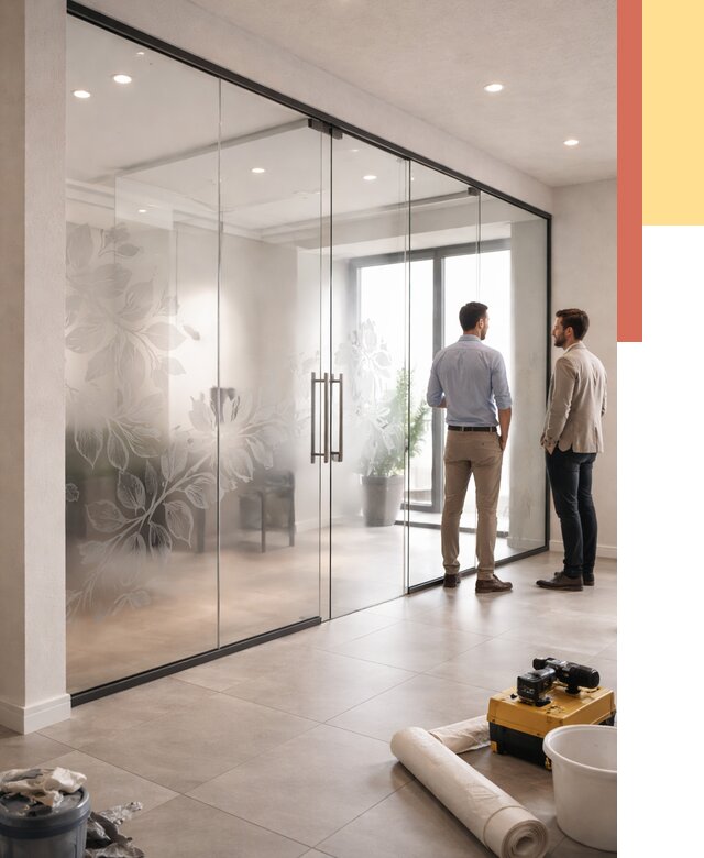 Стеклянные перегородки с рисунком в находке от 12894 руб. монтаж и нанесение | ОТДЕЛОЧНИК-Нхд