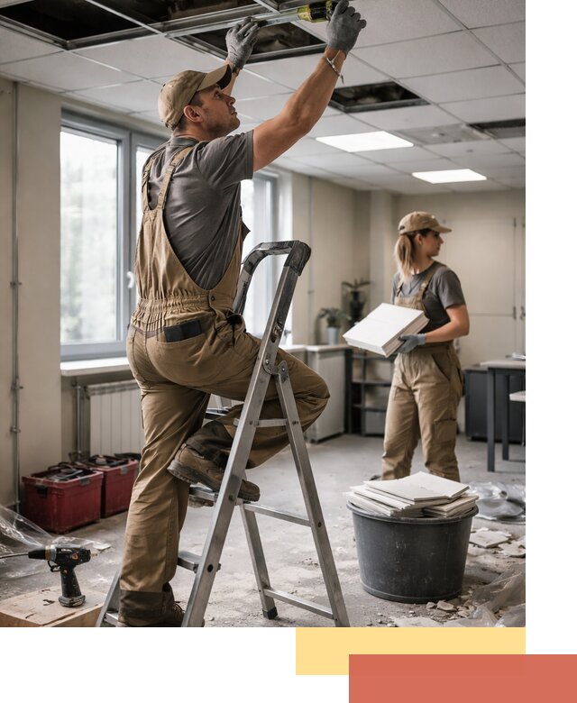 Ремонт потолка Армстронг и замена плит в находке