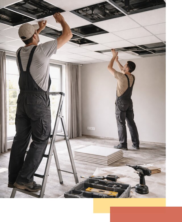 Замена плит подвесного потолка в находке быстро и качественно