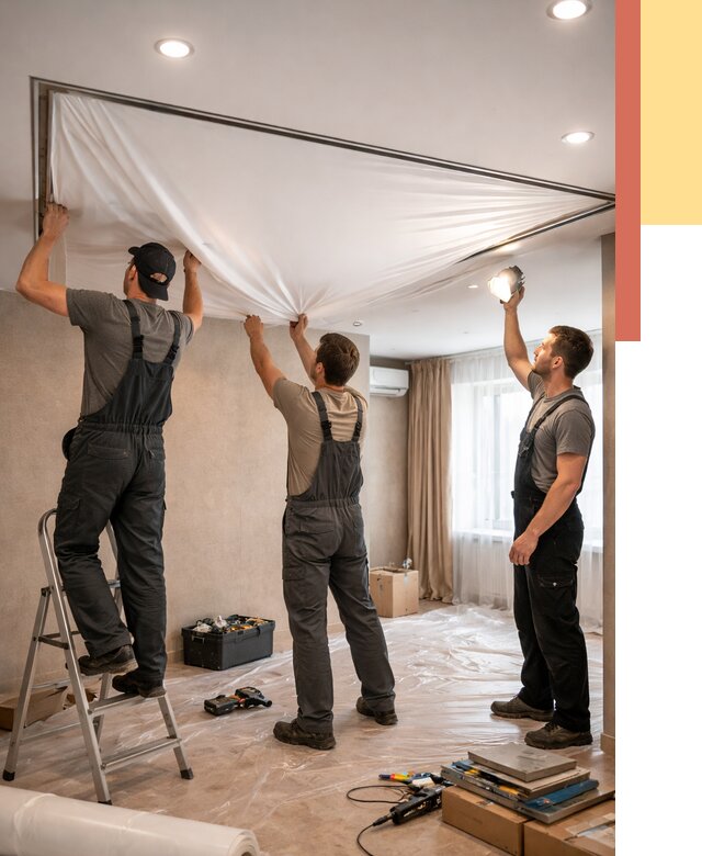 Монтаж ПВХ натяжного потолка в находке от 3610 руб. под ключ | ОТДЕЛОЧНИК-Нхд