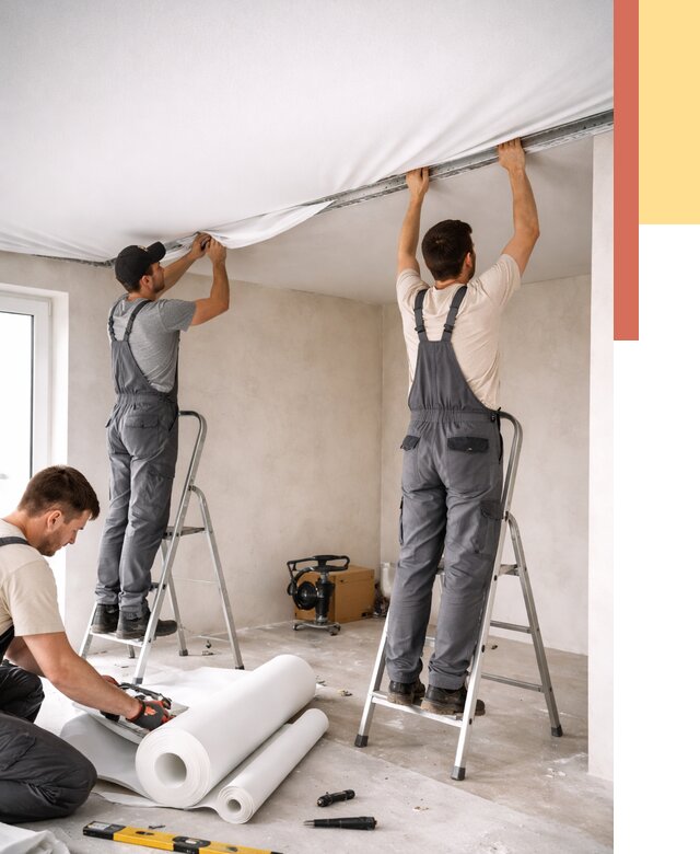 Монтаж тканевого натяжного потолка в находке от 3610 руб. под ключ | ОТДЕЛОЧНИК-Нхд