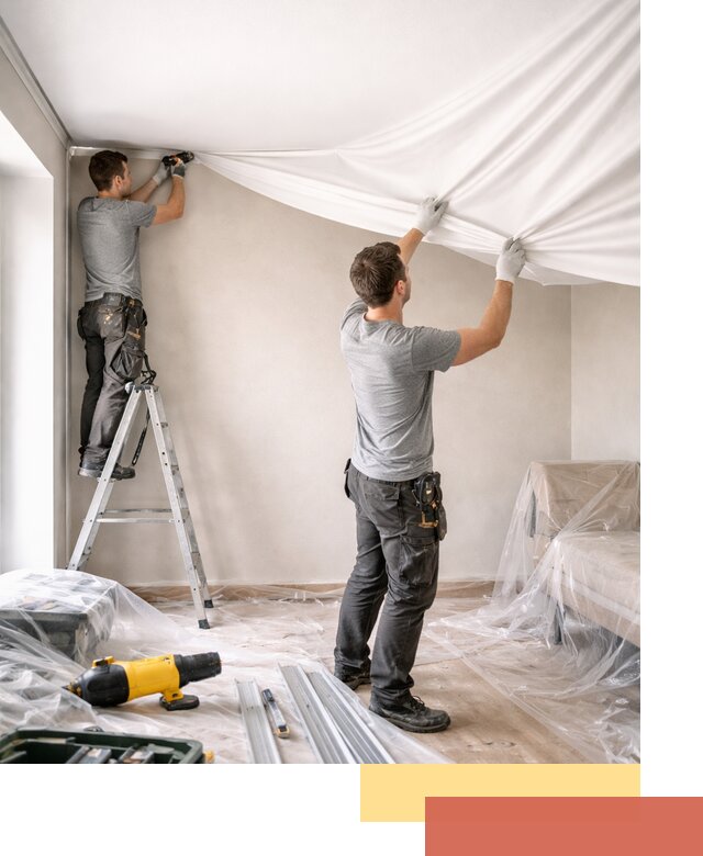 Монтаж тканевого натяжного потолка в находке недорого и быстро