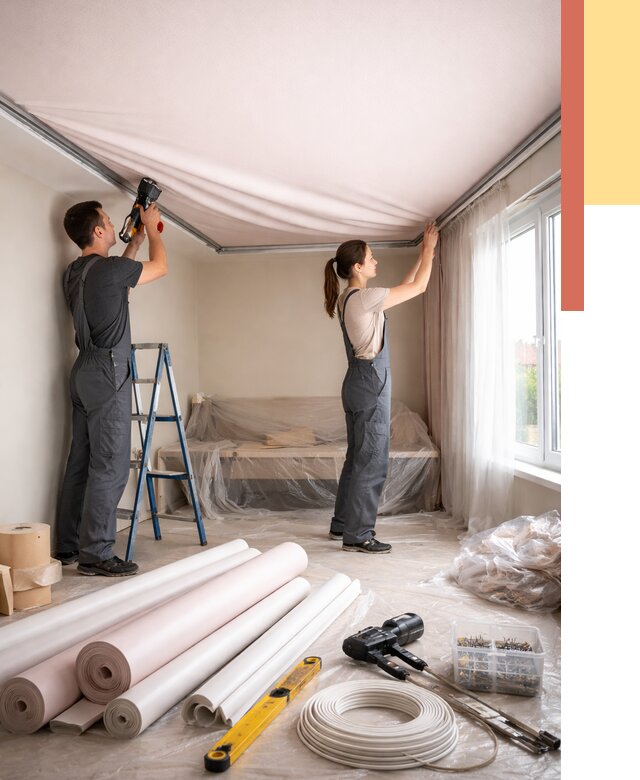 Монтаж цветного натяжного потолка в находке от 4332 руб/м² — быстро и недорого | ОТДЕЛОЧНИК-Нхд