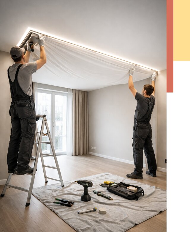 Монтаж парящего натяжного потолка в находке от 4642 руб. быстро и недорого | ОТДЕЛОЧНИК-Нхд