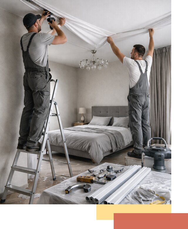 Монтаж натяжного потолка в спальне в находке