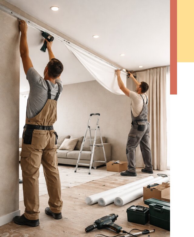 Монтаж натяжного потолка в гостиной в находке от 567 руб. | ОТДЕЛОЧНИК-Нхд