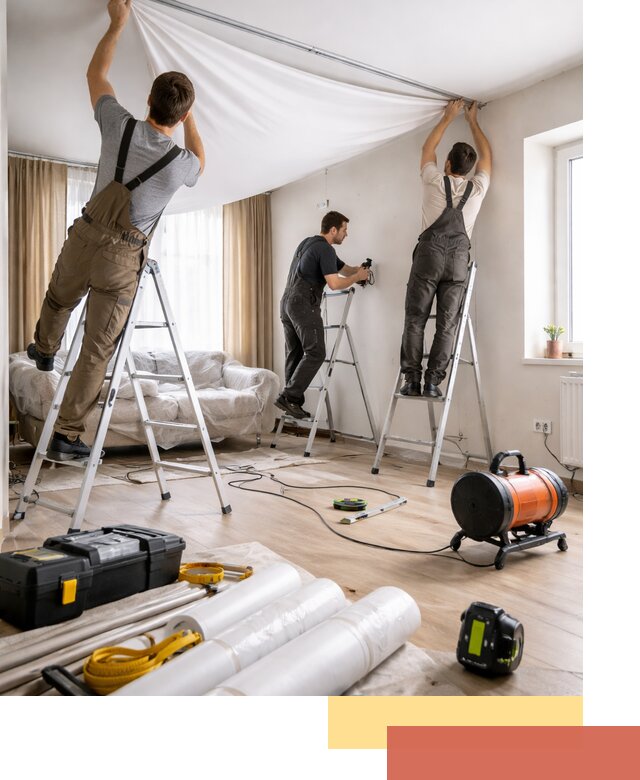 Монтаж натяжного потолка в гостиной в находке