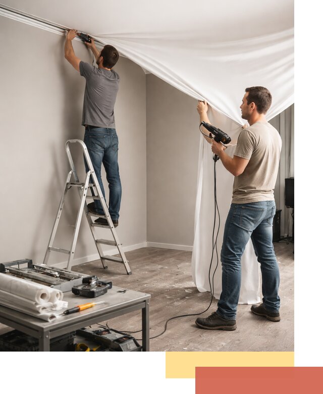 Монтаж натяжного потолка в студии в находке