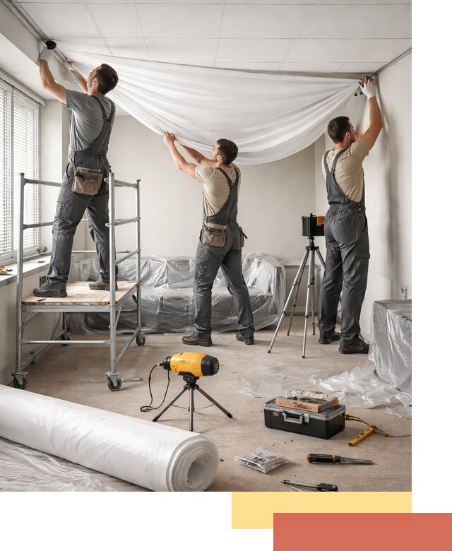 Монтаж натяжного потолка в офисе в находке