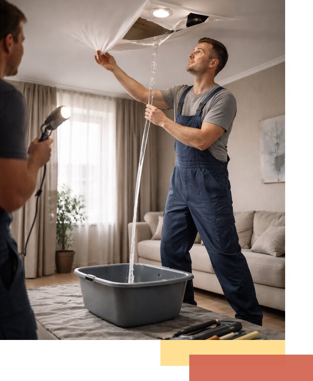 Слив воды с натяжного потолка в находке быстро и аккуратно