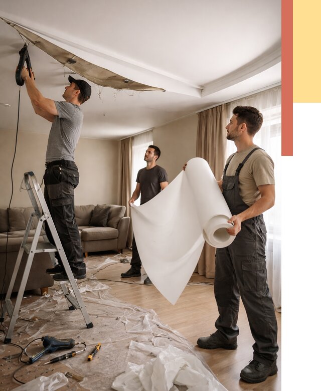 Замена полотна натяжного потолка в находке от 9799 руб. быстро и недорого | ОТДЕЛОЧНИК-Нхд