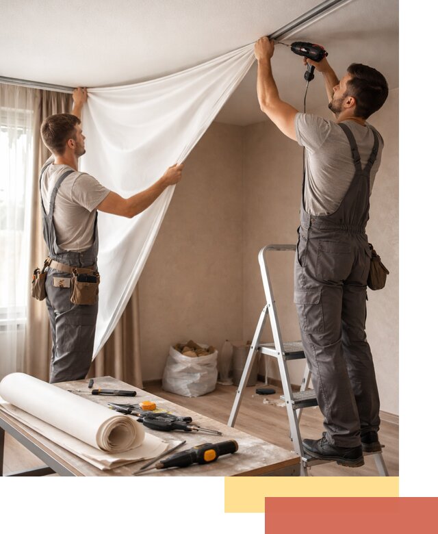 Замена полотна натяжного потолка в находке быстро и качественно