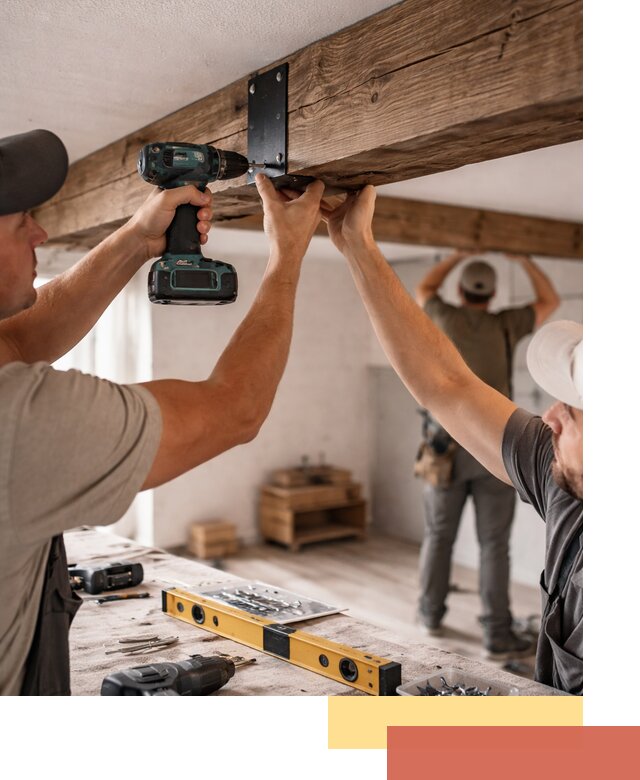 Монтаж декоративных потолочных балок в находке